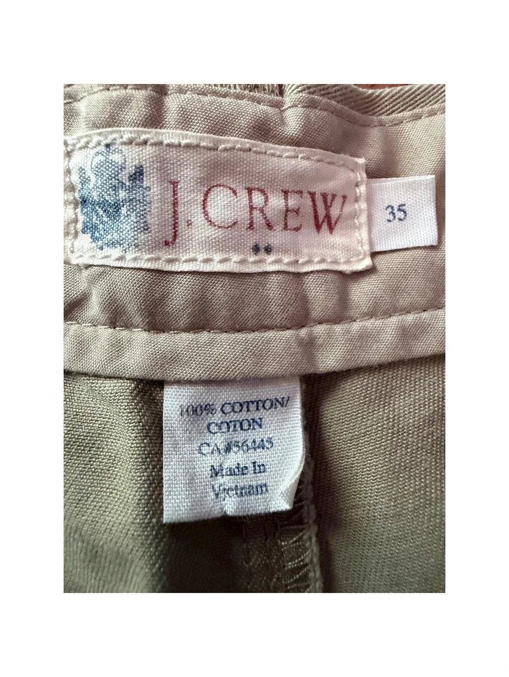 J.Crew Mens Khaki Tan Chino Shorts 100% Cotton Size 35 Flat Front Casual Twill